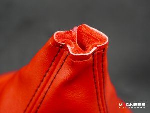 FIAT 500 Gear Shift Boot + Retaining Ring Set- Red EcoLeather w/ Black Stitching + ABARTH/ Scorpion Logos